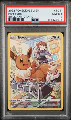PSA 8 NM-MT Eevee Brilliant Stars Full Art Holo 2022 Pokemon TG11/TG30 - Image 1