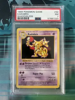 1999 Pokemon Shadowless Base Set Kadabra PSA 7 - Image 1