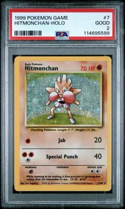 1999 Pokemon Hitmonchan Holo #7/102 Unlimited WOTC PSA 2 Good - Image 1