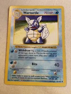 Shadowless Wartotle Pokemon Base Set 42/102 Near Mint TCG WOTC - Image 1