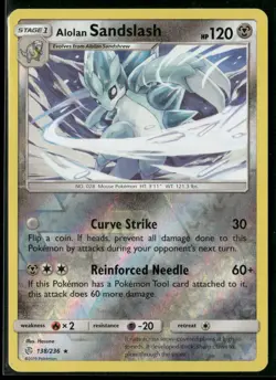 Alolan Sandslash 138/236 Rare Cosmic Eclipse Pokemon Reverse Holo Near Mint - Image 1