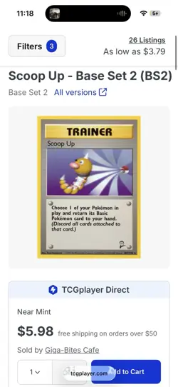 Scoop Up 107/130 Base Set 2 Pokemon ✨🔥SHIPS FAST 💨+FREE GIFT 🎁 RARE📈 - Image 2