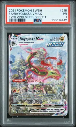 Pokemon Evolving Skies Rayquaza VMAX 218/203 Secret Rare PSA 1 (POP 20) - Image 1