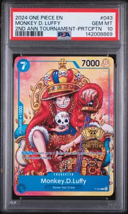 2024 ONE PIECE PROMO ANNIVERSARY TOURNAMENT P-043 MONKEY D. LUFFY PSA 10 - Image 1
