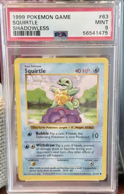 1999 Pokemon TCG Squirtle SHADOWLESS BASE SET #63 PSA 9 Mint Basic Card - Image 1