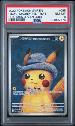 2023 POKEMON SVP EN-SV BLACK STAR PROMO #085 PIKACHU WITH GREY FELT HAT PSA 8 - Image 1