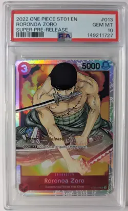 2022 ONE PIECE ST01 ENGLISH RORONOA ZORO SUPER PRE-RELEASE - PSA 10 - ST01-013 - Image 1