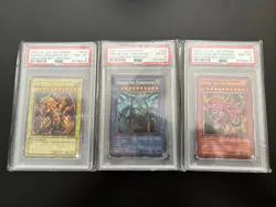 Yu-Gi-Oh! Egyptian God Cards GBI PSA 8 Set Ultra Rare Promo - Image 1
