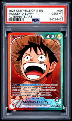 2025 ONE PIECE OP13-CARRYING ON HIS WILL ALTERNATE ART MONKEY D. LUFFY PSA 10 - Image 1
