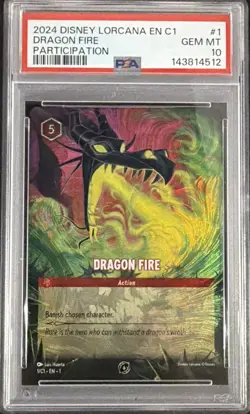 2024 DISNEY LORCANA EN C1-LORCANA CHALLENGE PROMO #1 DRAGON FIRE PSA 10 - Image 1