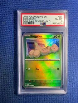 2025 POKEMON PRE EN-PRISMATIC EVOLUTIONS POKE BALL REVERSE HOLO EXEGGCUTE PSA 8 - Image 1