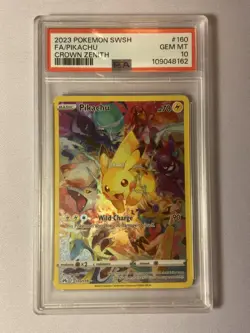 2023 POKEMON SWORD & SHIELD CROWN ZENITH #160 FULL ART/PIKACHU PSA 10 - Image 1