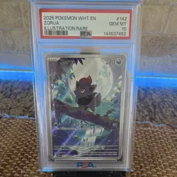 2025 Pokemon TCG Zorua 142/086 EN White Flare Illustration Rare Holo PSA 10 - Image 1