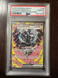 2025 POKEMON PRE EN CS MASK OGERPON EX SPECIAL ILLUSTRATION RARE #160 PSA 10 - Image 1