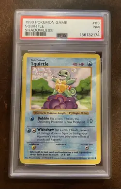 1999 Squirtle Pokemon Game Shadowless PSA 7 NM 63/102 - Image 1