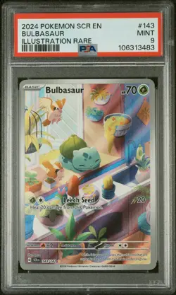 Bulbasaur 2024 Pokemon Scr En-Stellar Crown #143/142 Illustration Rare PSA 9 A - Image 1