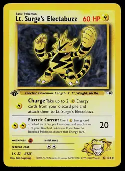 Pokemon Card - Lt. Surge's Electabuzz Gym Heroes 27/132 1st Edition Rare - Image 1