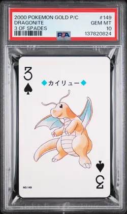 2000 POKEMON GOLD VERSION PLAYING CARDS 3 OF SPADES #149 DRAGONITE PSA 10 - Image 1