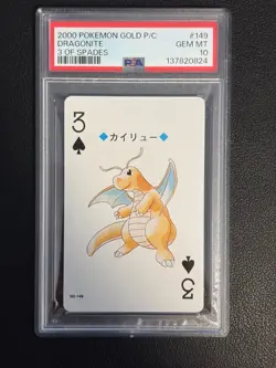 2000 POKEMON GOLD VERSION PLAYING CARDS 3 OF SPADES #149 DRAGONITE PSA 10 - Image 3