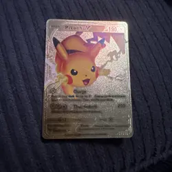 Fan Art - Pikachu V Gold Foil Textured Collector Pokemon Card HP190 043/185 - Image 1