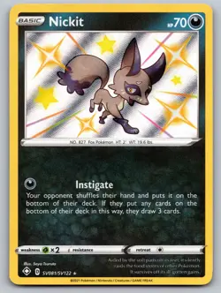 Nickit SV081/SV122 Shiny Rare Shining Fates Shiny Vault Pokemon Near Mint - Image 1