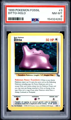 1999 POKEMON FOSSIL #3 DITTO-HOLO PSA 8 - Image 1