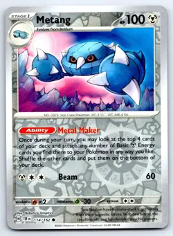 Pokemon Metang SV05: Temporal Forces TEF Common Reverse Holofoil 114/162 NM - Image 1