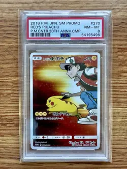 2018 Pokemon Center 20th Anniversary Red’s Pikachu #270 PSA 8 Japanese - Image 1