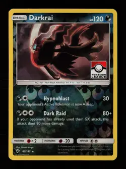 Darkrai 87/147 Reverse Holo Pokemon League Stamped Promo Pokemon Card - Image 1