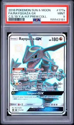 2018 POKEMON FA/RAYQUAZA GX C.S.'19 Y.A-H.SUN & MOON CELESTIAL STORM #177a PSA 9 - Image 1