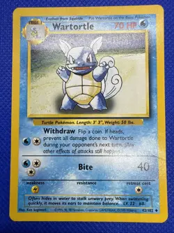 Wartortle 42/102 Base Set Uncommon Vintage Pokemon Card WOTC TCG English LP - Image 1