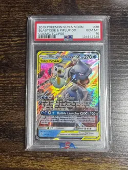 Pokemon 2019 Blastoise & Piplup GX 38/236 Sm-Cosmic Eclipse Holo PSA 10 - Image 1