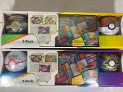 Sealed Costco Pokemon Eevee 3 Pack Treasure Chest Tin Pokeballs Booster Packs x2 - Image 1