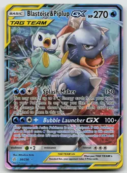Blastoise & Piplup GX 38/236 Holo GX Rare Cosmic Eclipse Pokemon Holo Near Mint - Image 1