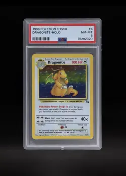 1999 POKEMON FOSSIL #4 DRAGONITE-HOLO UNLIMITED PSA 8 - Image 1
