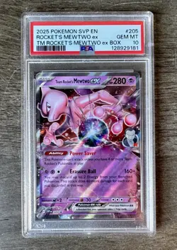 2025 POKEMON SVP EN-SV BLACK STAR PROMO #205 TEAM ROCKET'S MEWTWO EX PSA 10 - Image 1