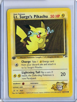 2000 WoTC POKEMON TCG GYM HEROES LT. SURGE'S PIKACHU 1ST EDITION 81/132 - LP - Image 1
