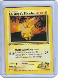 2000 WoTC POKEMON TCG GYM CHALLENGE LT. SURGE'S PIKACHU 1ST EDITION 84/132 - LP - Image 1