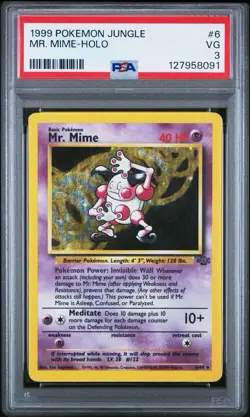 Pokemon 1999 Jungle Unlimited Holo Rare Mr. Mime 6/64 WOTC PSA 3 - Image 1