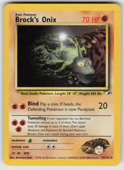 Brock's Onix 21/132 Rare Gym Heroes Pokemon Unlimited Moderately Played - Image 1
