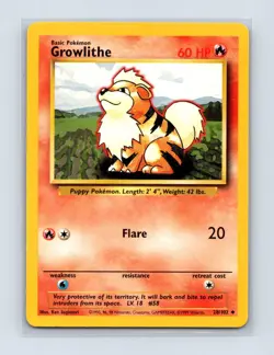 Growlithe 28/102 Uncommon Base Set Unlimited Pokemon Lightly Played - Image 1