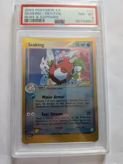 2003 POKEMON EX RUBY & SAPPHIRE #21 SEAKING-REVERSE FOIL PSA 8 GRADED TCG - Image 1
