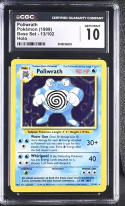 Pokemon Poliwrath 13/102 Holo Unlimited Base Set - CGC 10 - Image 1