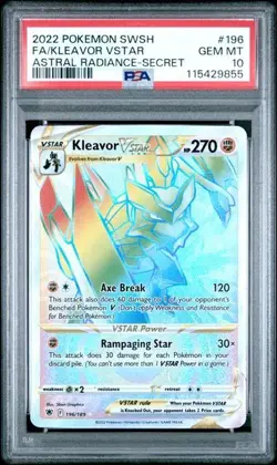 2022 FA/KLEAVOR VSTAR #196 POKEMON ASTRAL RADIANCE SECRET RARE PSA 10 POP 141 - Image 1