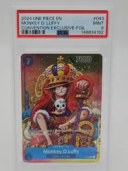 One Piece CCG Monkey.D.Luffy Convention Exclusive Foil P-043 PSA 9 Mint - Image 1