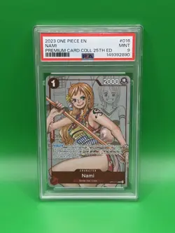 PSA 9 2023 Bandai One Piece Card Game Nami OP01-016 Premium 25th Ed EN Foil - Image 1