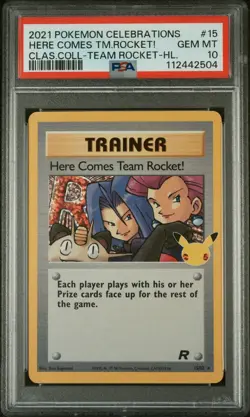 2021 POKEMON CELEBRATIONS CLASSIC COLL #15 HERE COMES TEAM ROCKET!-HOLO PSA 10 - Image 1