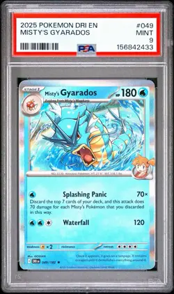 2025 Pokemon DRI EN-DESTINED RIVALS 049 MISTY’S GYARADOS PSA 9 MT - Image 1