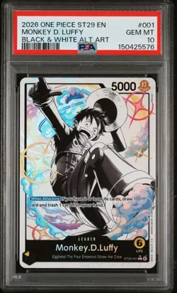 2025 ONE PIECE ST29 #001 EGGHEAD B&W MONKEY D. LUFFY LEADER PARALLEL PSA 10 - Image 1