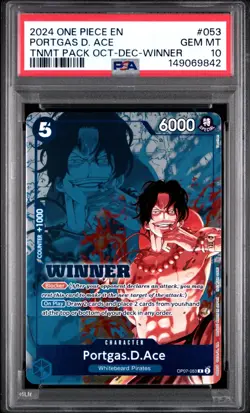 2024 ONE PIECE OP07-053 WINNER PACK 2024 OCT-DEC PROMO PORTGAS D ACE PSA 10 - Image 1